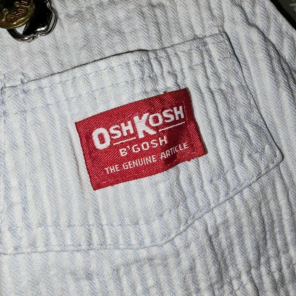OshKosh B’Gosh USA Sz3m HTF Pin-Striped VestBak Red Straps Logo Overall Shorts